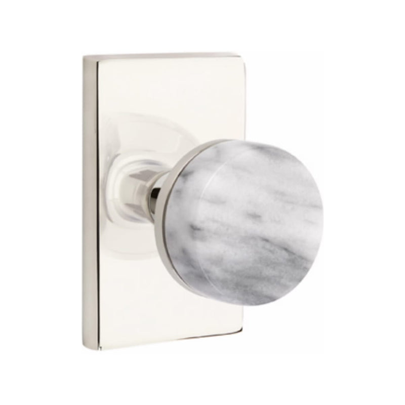 Emtek Select Conical White Marble Knob with Modern Rectangular Rosette