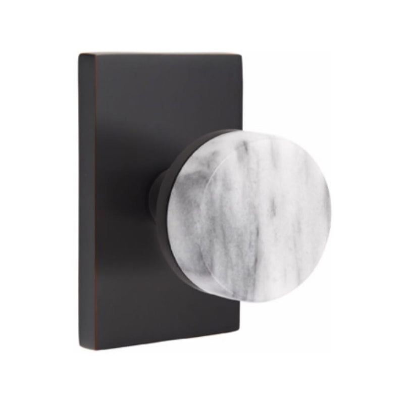 Emtek Select Conical White Marble Knob with Modern Rectangular Rosette