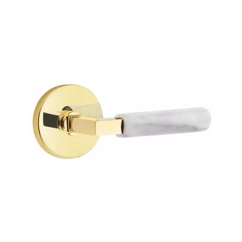 Emtek Select L-Square White Marble Lever Concealed Screws with Disk Rosette