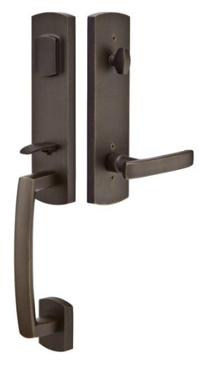 Emtek logan Tubular Handleset with Modern Square Glass Knob