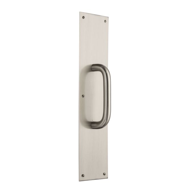 Baldwin 2357150 Pull Plate 4" x 16" with Contemporary Pull Satin Nickel Finish - Satin Nickel - Brass