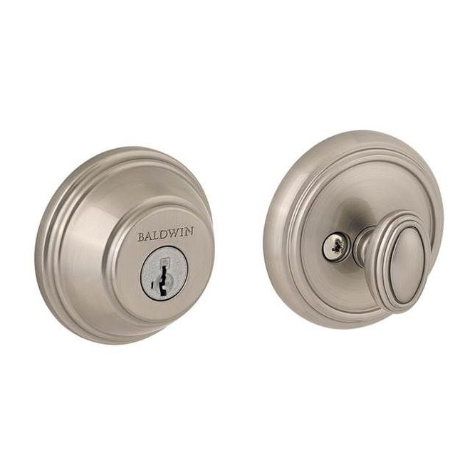 Baldwin Prestige 380RDB15S Round Single Cylinder Deadbolt with RCAL Latch; RCS Strike; and Smart Key Satin Nickel Finish - NA - NA