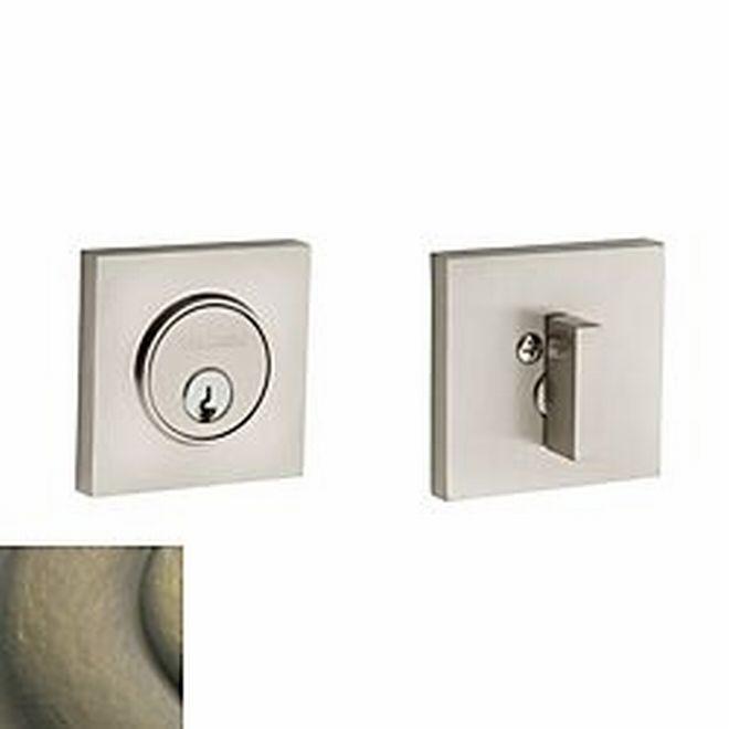 Baldwin 8220050 Contemporary Square Single Cylinder Deadbolt Antique Brass Finish - Antique Brass - NA
