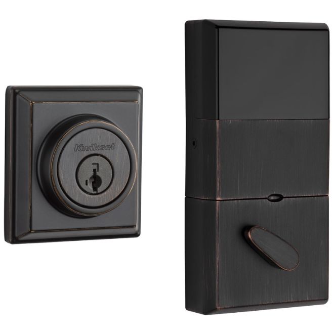 Kwikset 910SCNTZW Contemporary Deadbolt with Z-Wave Home Connect and SmartKey Backup with RCAL Latch and RCS Strike