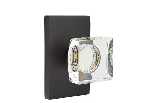 Emtek Modern Square Crystal Knob With Modern Rectangular Rosette Concealed Screws