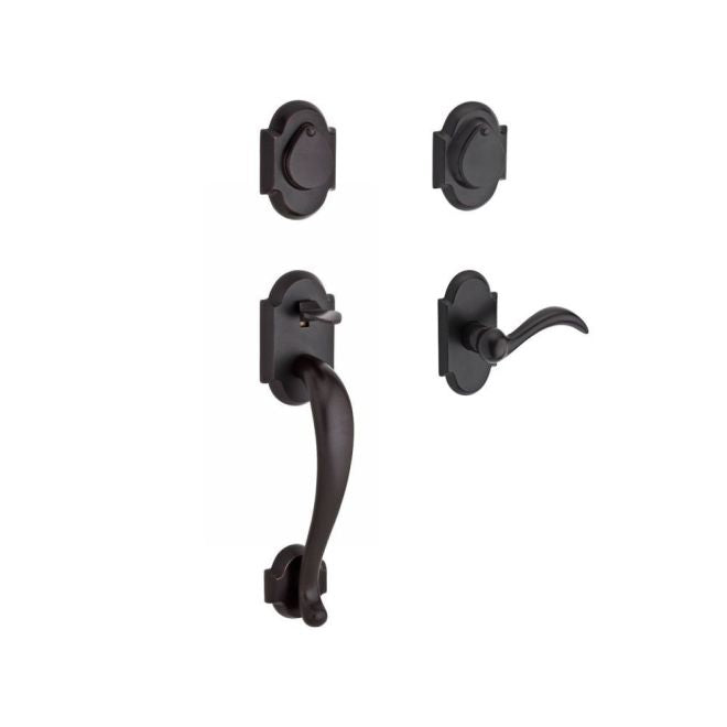 Baldwin Reserve DCADIXARCLRAR481 Double Cylinder Adirondack Handleset with Left Hand Arch Lever and Rustic Arch Rose with 6AL Latch and Dual Strike Dark Bronze Finish - Left Hand - NA