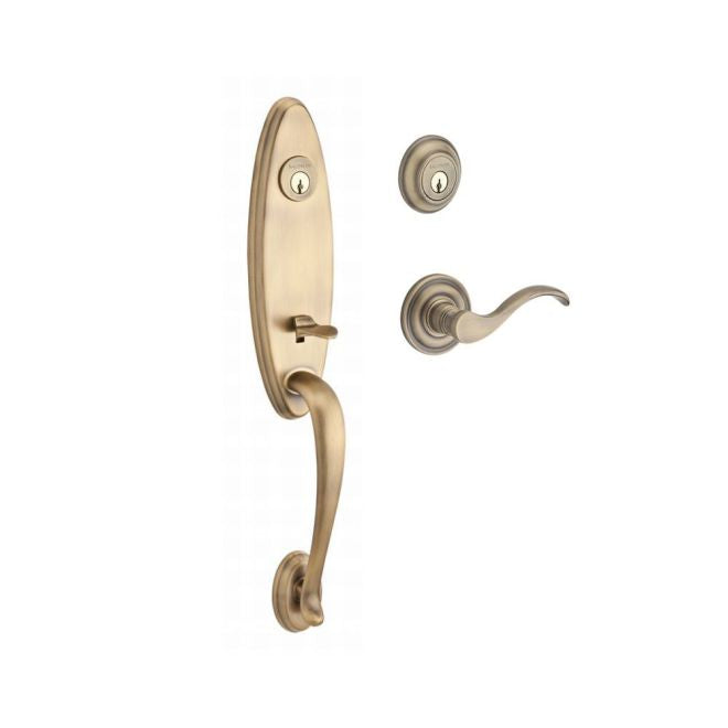 Baldwin Reserve DCCHEXCURRTRR049 Double Cylinder Chesapeake Handleset with Right Hand Curve Lever and Traditional Round Rose with 6AL Latch and Dual Strike Matte Brass and Black Finish - Right Hand - NA