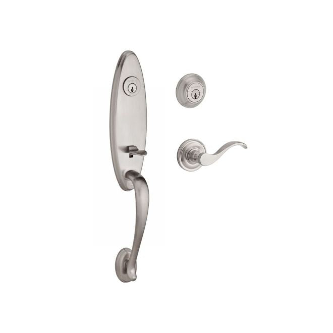Baldwin Reserve DCCHEXCURRTRR150 Double Cylinder Chesapeake Handleset with Right Hand Curve Lever and Traditional Round Rose with 6AL Latch and Dual Strike Satin Nickel Finish - Right Hand - NA