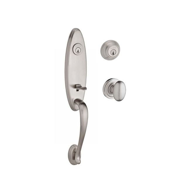 Baldwin Reserve DCCHEXELLTRR150 Double Cylinder Chesapeake Handleset with Ellipse Knob Traditional Round Rose with 6AL Latch and Dual Strike Satin Nickel Finish - Satin Nickel - NA