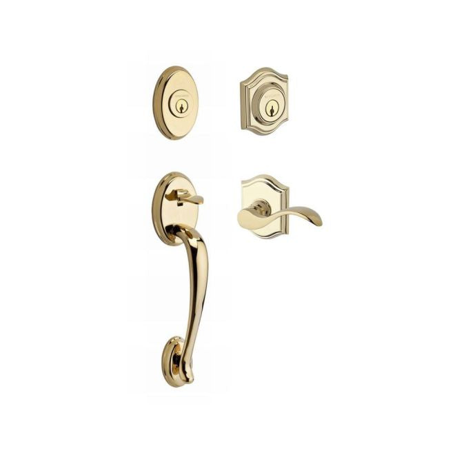 Baldwin Reserve DCCOLXCURLTAR003 Double Cylinder Columbus Handleset with Left Hand Curve Lever and Traditional Arch Rose with 6AL Latch and Dual Strike Lifetime Brass Finish - Left Hand - NA