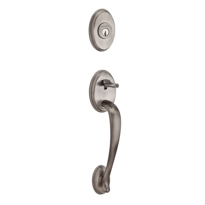 Baldwin Reserve DCCOLXCURLTAR152 Double Cylinder Columbus Handleset with Left Hand Curve Lever and Traditional Arch Rose with 6AL Latch and Dual Strike Matte Antique Nickel Finish - Left Hand - NA