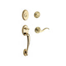 Baldwin Reserve DCCOLXCURLTRR003 Double Cylinder Columbus Handleset with Left Hand Curve Lever and Traditional Round Rose with 6AL Latch and Dual Strike Lifetime Brass Finish - Left Hand - NA