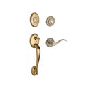 Baldwin Reserve DCCOLXCURLTRR049 Double Cylinder Columbus Handleset with Left Hand Curve Lever and Traditional Round Rose with 6AL Latch and Dual Strike Matte Brass and Black Finish - Left Hand - NA