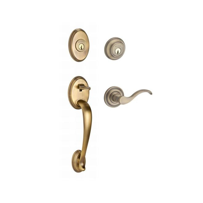 Baldwin Reserve DCCOLXCURLTRR049 Double Cylinder Columbus Handleset with Left Hand Curve Lever and Traditional Round Rose with 6AL Latch and Dual Strike Matte Brass and Black Finish - Left Hand - NA