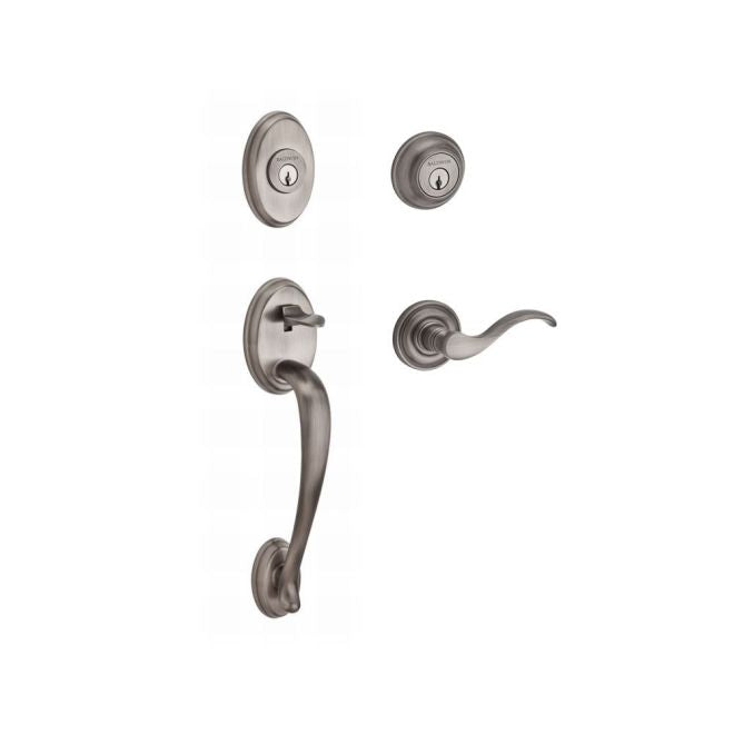 Baldwin Reserve DCCOLXCURLTRR152 Double Cylinder Columbus Handleset with Left Hand Curve Lever and Traditional Round Rose with 6AL Latch and Dual Strike Matte Antique Nickel Finish - Left Hand - NA