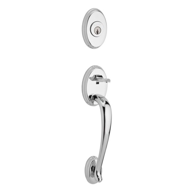 Baldwin Reserve DCCOLXCURLTRR260 Double Cylinder Columbus Handleset with Left Hand Curve Lever and Traditional Round Rose with 6AL Latch and Dual Strike Bright Chrome Finish - Left Hand - NA