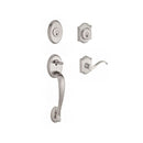 Baldwin Reserve DCCOLXCURRTAR150 Double Cylinder Columbus Handleset with Right Hand Curve Lever and Traditional Arch Rose with 6AL Latch and Dual Strike Satin Nickel Finish - Right Hand - NA