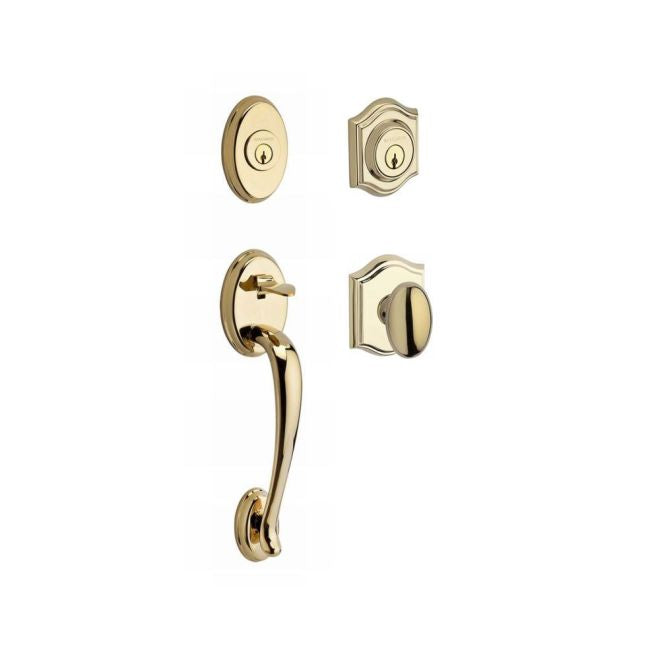 Baldwin Reserve DCCOLXELLTAR003 Double Cylinder Columbus Handleset with Ellipse Knob Traditional Arch Rose with 6AL Latch and Dual Strike Lifetime Brass Finish - NA - NA