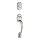 Baldwin Reserve DCCOLXELLTSR150 Double Cylinder Columbus Handleset with Ellipse Knob Traditional Square Rose with 6AL Latch and Dual Strike Satin Nickel Finish - NA - NA