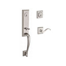 Baldwin Reserve DCDELXCURLTSR150 Double Cylinder Del Mar Handleset with Left Hand Curve Lever and Traditional Square Rose with 6AL Latch and Dual Strike Satin Nickel Finish - Left Hand - NA