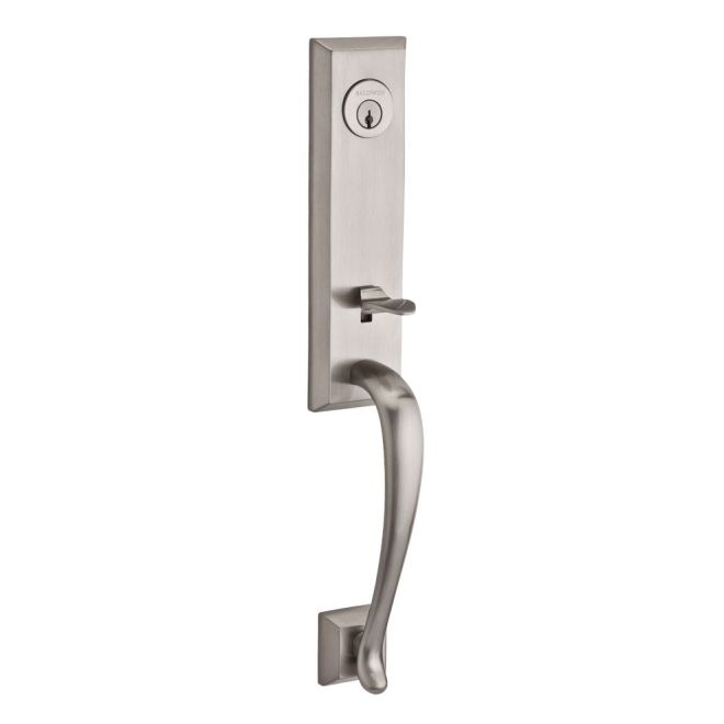 Baldwin Reserve DCDELXDECLTSR150 Double Cylinder Del Mar Handleset with Left Hand Decorative Lever and Traditional Square Rose with 6AL Latch and Dual Strike Satin Nickel Finish - Left Hand - NA