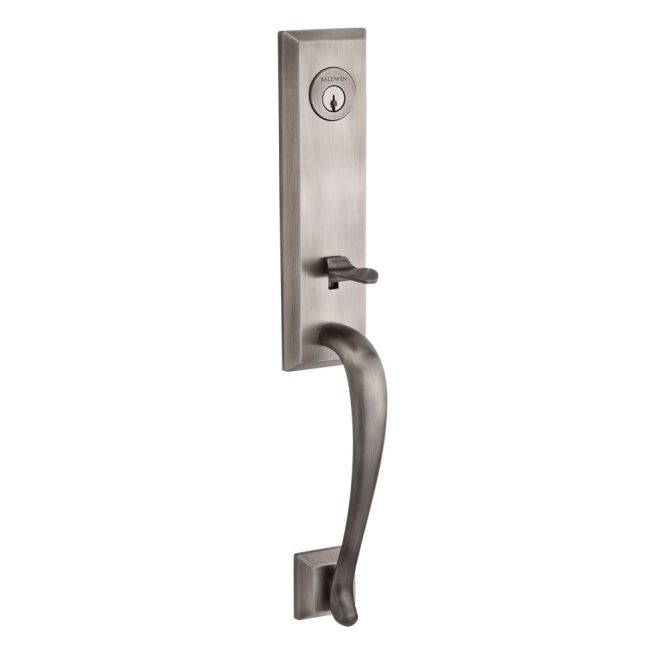 Baldwin Reserve DCDELXDECLTSR152 Double Cylinder Del Mar Handleset with Left Hand Decorative Lever and Traditional Square Rose with 6AL Latch and Dual Strike Matte Antique Nickel Finish - Left Hand - NA