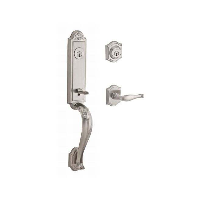 Baldwin Reserve DCELIXDECLTAR150 Double Cylinder Elizabeth Handleset with Left Hand Decorative Lever and Traditional Arch Rose with 6AL Latch and Dual Strike Satin Nickel Finish - Left Hand - NA