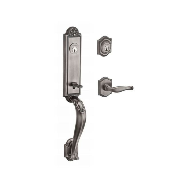 Baldwin Reserve DCELIXDECRTAR152 Double Cylinder Elizabeth Handleset with Right Hand Decorative Lever and Traditional Arch Rose with 6AL Latch and Dual Strike Matte Antique Nickel Finish - Right Hand - NA