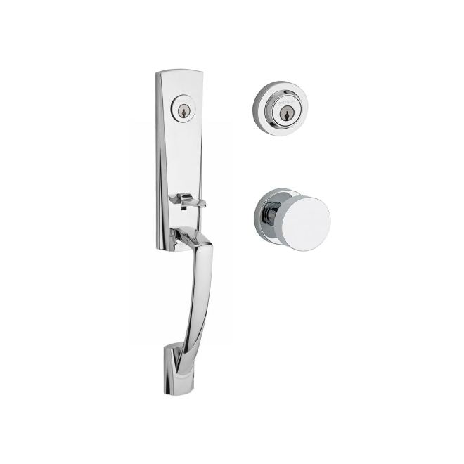 Baldwin Reserve DCMIAXCONCRR260 Double Cylinder Miami Handleset with Contemporary Knob and Contemporary Round Rose with 6AL Latch and Dual Strike Bright Chrome Finish - NA - NA