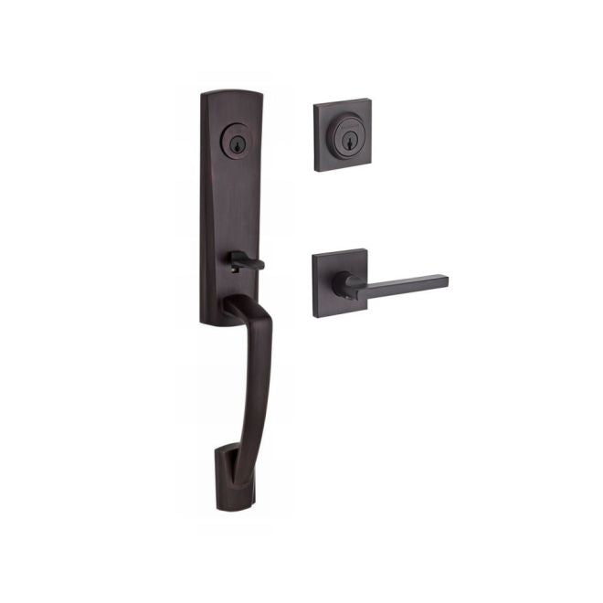 Baldwin Reserve DCMIAXSQURCSR112 Double Cylinder Miami Handleset with Right Hand Square Lever and Contemporary Square Rose with 6AL Latch and Dual Strike Venetian Bronze Finish - Right Hand - NA