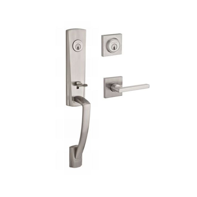 Baldwin Reserve DCMIAXSQURCSR150 Double Cylinder Miami Handleset with Right Hand Square Lever and Contemporary Square Rose with 6AL Latch and Dual Strike Satin Nickel Finish - Right Hand - NA