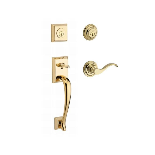 Baldwin Reserve DCNAPXCURLTRR003 Double Cylinder Napa Handleset with Left Hand Curve Lever and Traditional Round Rose with 6AL Latch and Dual Strike Lifetime Brass Finish - Left Hand - NA