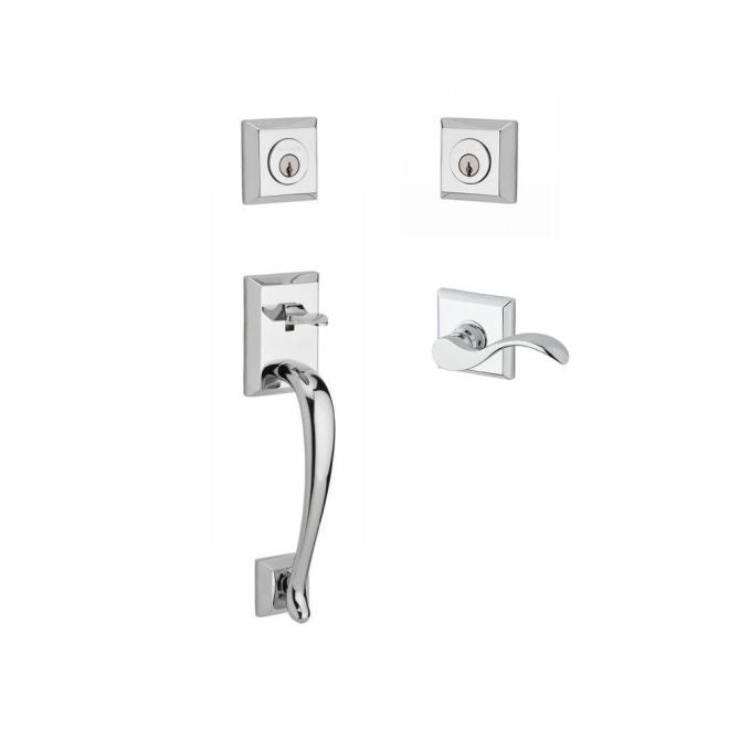 Baldwin Reserve DCNAPXCURLTSR260 Double Cylinder Napa Handleset with Left Hand Curve Lever and Traditional Square Rose with 6AL Latch and Dual Strike Bright Chrome Finish - Left Hand - NA
