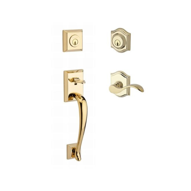 Baldwin Reserve DCNAPXCURRTAR003 Double Cylinder Napa Handleset with Right Hand Curve Lever and Traditional Arch Rose with 6AL Latch and Dual Strike Lifetime Brass Finish - Right Hand - NA
