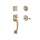 Baldwin Reserve DCNAPXCURRTAR049 Double Cylinder Napa Handleset with Right Hand Curve Lever and Traditional Arch Rose with 6AL Latch and Dual Strike Matte Brass and Black Finish - Right Hand - NA
