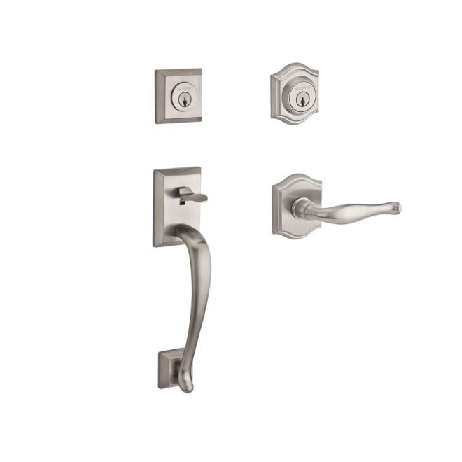 Baldwin Reserve DCNAPXDECLTAR150 Double Cylinder Napa Handleset with Left Hand Decorative Lever and Traditional Arch Rose with 6AL Latch and Dual Strike Satin Nickel Finish - Left Hand - NA