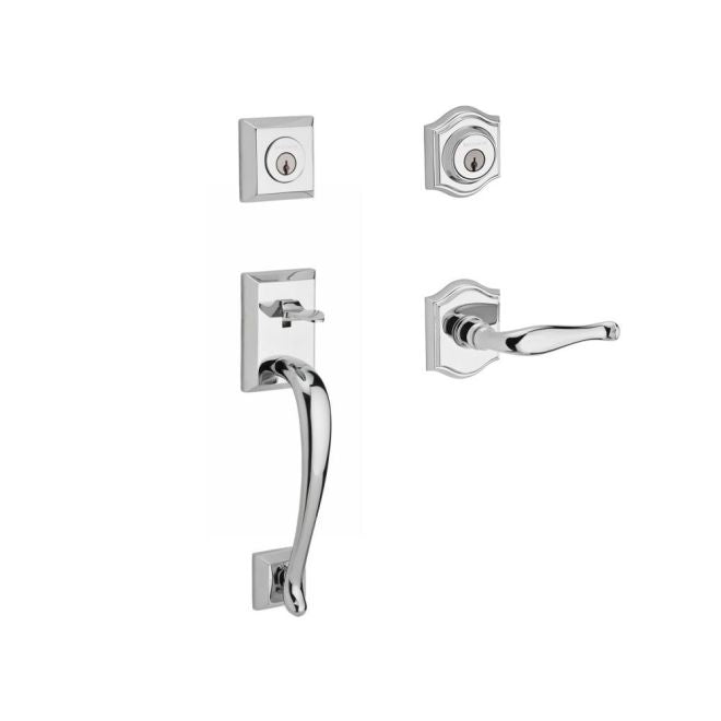 Baldwin Reserve DCNAPXDECLTAR260 Double Cylinder Napa Handleset with Left Hand Decorative Lever and Traditional Arch Rose with 6AL Latch and Dual Strike Bright Chrome Finish - Left Hand - NA