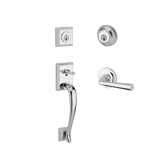 Baldwin Reserve DCNAPXFEDRTRR260 Double Cylinder Napa Handleset with Right Hand Federal Lever and Traditional Round Rose with 6AL Latch and Dual Strike Bright Chrome Finish - Right Hand - NA