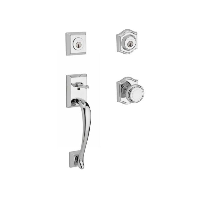 Baldwin Reserve DCNAPXTRATAR260 Double Cylinder Napa Handleset with Traditional Knob and Traditional Arch Rose with 6AL Latch and Dual Strike Bright Chrome Finish - NA - NA