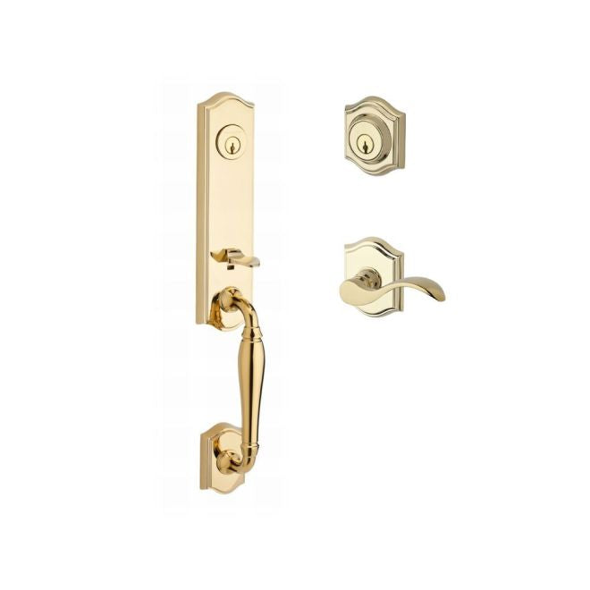 Baldwin Reserve DCNEWXCURLTAR003 Double Cylinder New Hampshire Handleset with Left Hand Curve Lever and Traditional Arch Rose with 6AL Latch and Dual Strike Lifetime Brass Finish - Left Hand - NA