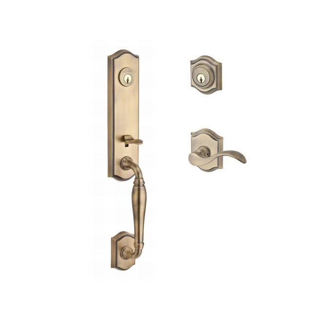Baldwin Reserve DCNEWXCURLTAR049 Double Cylinder New Hampshire Handleset with Left Hand Curve Lever and Traditional Arch Rose with 6AL Latch and Dual Strike Matte Brass and Black Finish - Left Hand - NA