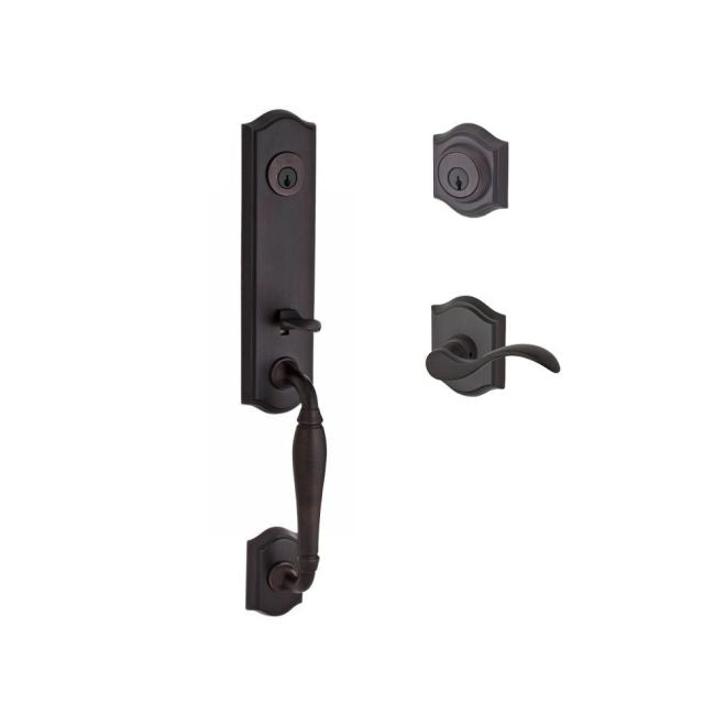 Baldwin Reserve DCNEWXCURLTAR112 Double Cylinder New Hampshire Handleset with Left Hand Curve Lever and Traditional Arch Rose with 6AL Latch and Dual Strike Venetian Bronze Finish - Left Hand - NA