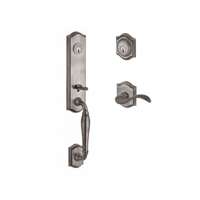 Baldwin Reserve DCNEWXCURLTAR152 Double Cylinder New Hampshire Handleset with Left Hand Curve Lever and Traditional Arch Rose with 6AL Latch and Dual Strike Matte Antique Nickel Finish - Left Hand - NA