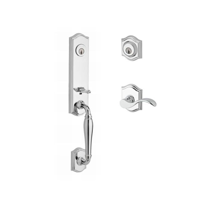 Baldwin Reserve DCNEWXCURLTAR260 Double Cylinder New Hampshire Handleset with Left Hand Curve Lever and Traditional Arch Rose with 6AL Latch and Dual Strike Bright Chrome Finish - Left Hand - NA