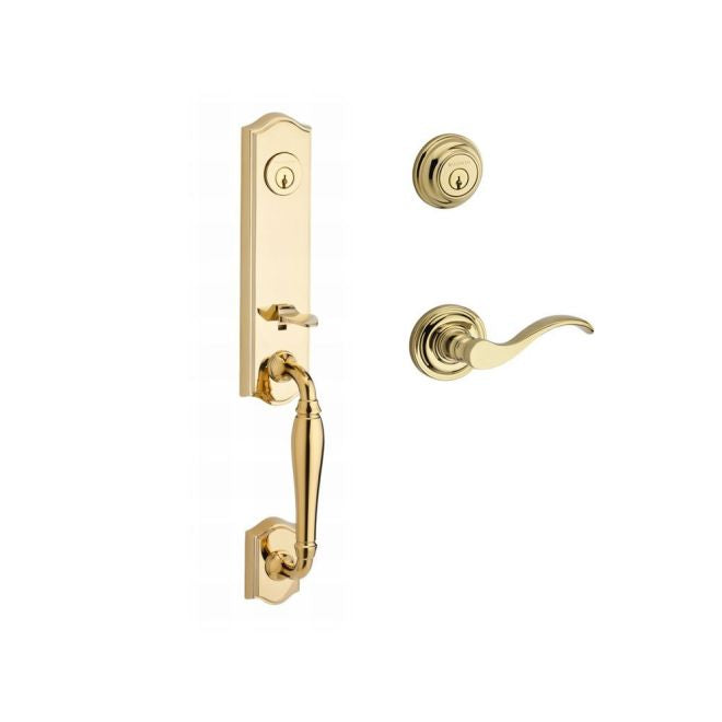 Baldwin Reserve DCNEWXCURLTRR003 Double Cylinder New Hampshire Handleset with Left Hand Curve Lever and Traditional Round Rose with 6AL Latch and Dual Strike Lifetime Brass Finish - Left Hand - NA