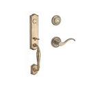 Baldwin Reserve DCNEWXCURLTRR049 Double Cylinder New Hampshire Handleset with Left Hand Curve Lever and Traditional Round Rose with 6AL Latch and Dual Strike Matte Brass and Black Finish - Left Hand - NA