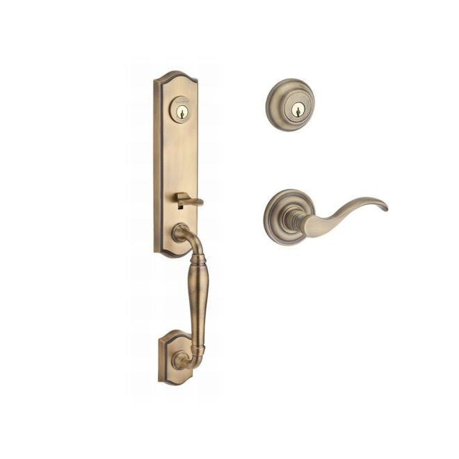 Baldwin Reserve DCNEWXCURLTRR049 Double Cylinder New Hampshire Handleset with Left Hand Curve Lever and Traditional Round Rose with 6AL Latch and Dual Strike Matte Brass and Black Finish - Left Hand - NA