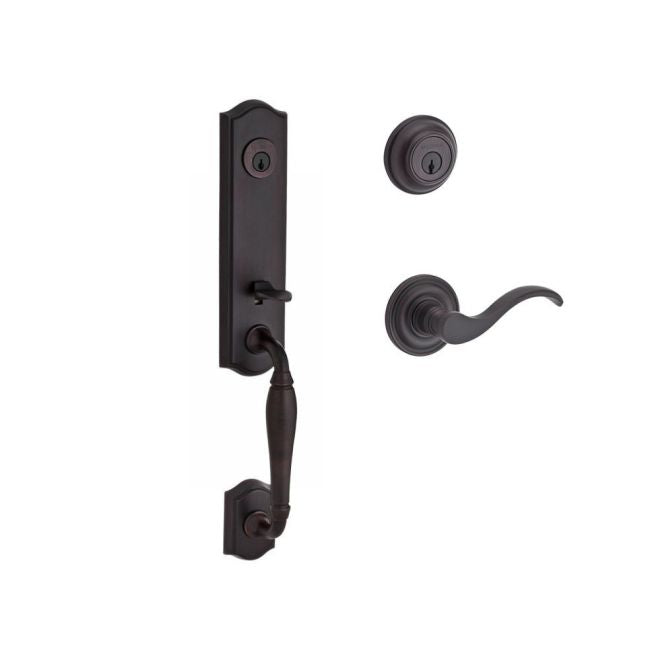 Baldwin Reserve DCNEWXCURLTRR112 Double Cylinder New Hampshire Handleset with Left Hand Curve Lever and Traditional Round Rose with 6AL Latch and Dual Strike Venetian Bronze Finish - Left Hand - NA