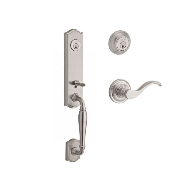 Baldwin Reserve DCNEWXCURLTRR150 Double Cylinder New Hampshire Handleset with Left Hand Curve Lever and Traditional Round Rose with 6AL Latch and Dual Strike Satin Nickel Finish - Left Hand - NA