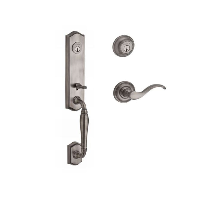 Baldwin Reserve DCNEWXCURLTRR152 Double Cylinder New Hampshire Handleset with Left Hand Curve Lever and Traditional Round Rose with 6AL Latch and Dual Strike Matte Antique Nickel Finish - Left Hand - NA